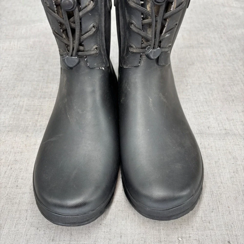 Bogs Amanda Plush II Black Rubber Waterproof Lined Rain Boots Pull On Big Kids 7